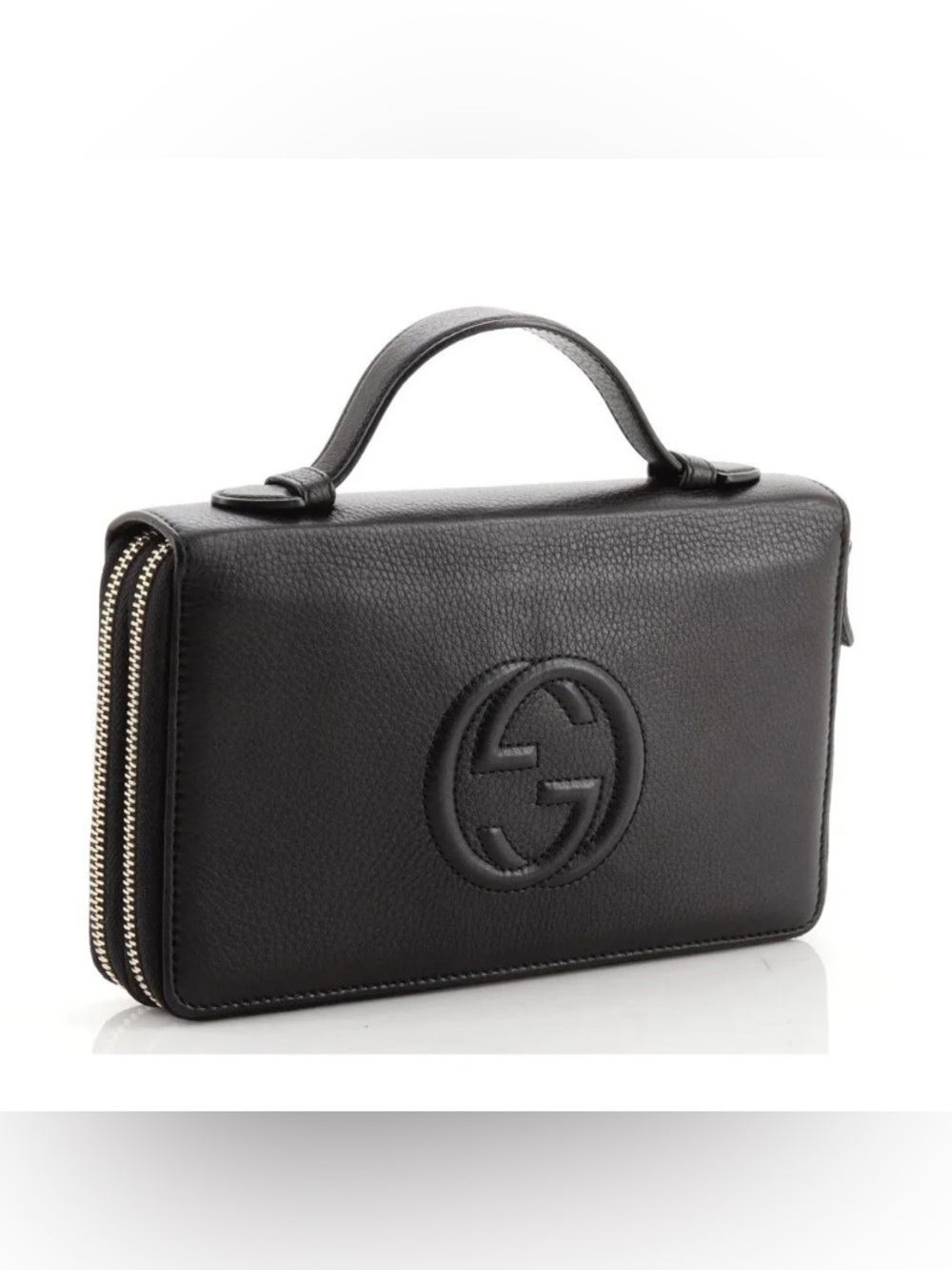•••SOLD•••Authentic GUCCI Black Leather Soho Travel Organizer Double Zip Wallet
